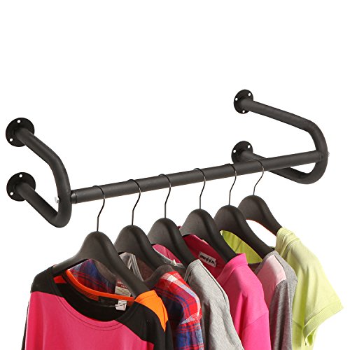 MyGift Modern Black Metal Wall Mounted Bathroom & Bedroom Hanging Towel Bar/Clothing Rod Rack