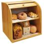 Goodpick Bamboo Bread Boxes - 2 Layer Large Capacity Bread Boxes - Countertop Bread Storage Bin - Rolltop Breadbox for Kitchen Counter Large Capacity Bread Keeper,15“ x 14.2" x 9.8", Fully Assembled