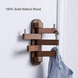 YI KUI Wall Shelves Wall Mounted Swivel Coat Rack 5 Hooks Rail Multi Foldable Arms Solid Oak Wood Towel Key Rack Clothes Hangers for Bathroom Entryway Bedroom Office Kitchen-Walnut Wood