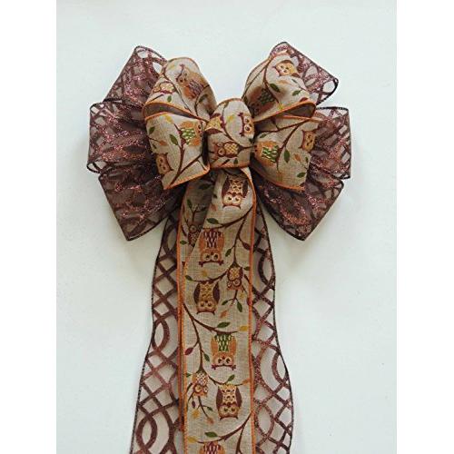 Harvest Owl Wreath Bow Brown Owl Bow Bronze Harvest Fall Wreath Bow Thanksgiving Wreath Bow Fall Autumn Door Hanger Bow Owl Wreath Door Bow