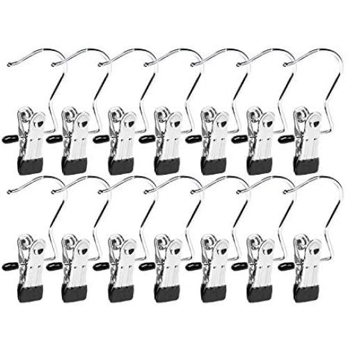 Frezon 15 Pack Boot Hanger for Closet, Laundry Hooks with Clips, Boot Holder, Hanging Clips, Portable Multifunctional Hangers Single Clip Space Saving for Jeans, Hats, Tall Boots, Towels(Black)