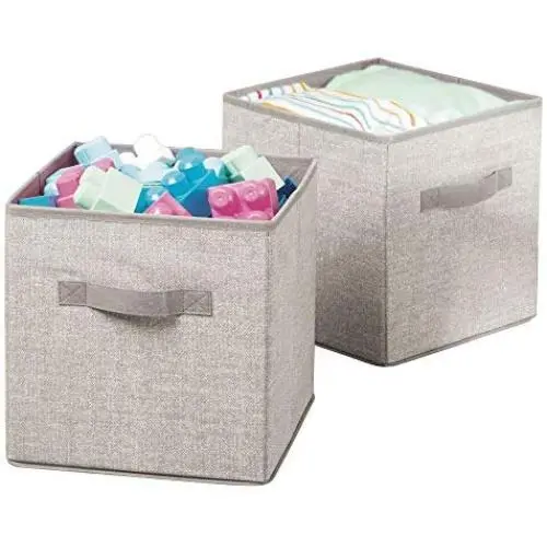 mDesign Soft Fabric Closet Storage Organizer Bin Boxes - Front Handle, for Cube Furniture Shelving Units Bedroom, Nursery, Toy Room - Textured Print - Small, 2 Pack - Linen/Tan mDesign Soft Fabric Closet Storage Organizer Bin Boxes - Front Handle, for Cube Furniture Shelving Units Bedroom, Nursery, Toy Room - Textured Print - Small, 2 Pack - Linen/Tan