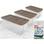 3-Pack 200 Quart /189 Liter Taupe Splash Stacker Boxes Bundled with Free Microfiber Cleaning Cloth and Multi Surface Cleaner 3-Pack 200 Quart /189 Liter Taupe Splash Stacker Boxes Bundled with Free Microfiber Cleaning Cloth and Multi Surface Cleaner