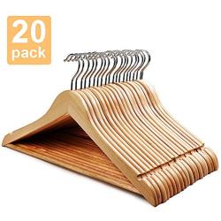 HOUSE DAY Wooden Hanger 20 Pack Wooden Suit Hanger Wooden Clothes Hanger Natural Smooth Finish Wooden Coat Hanger Premium Wooden Hangers for Clothes Dress Suit