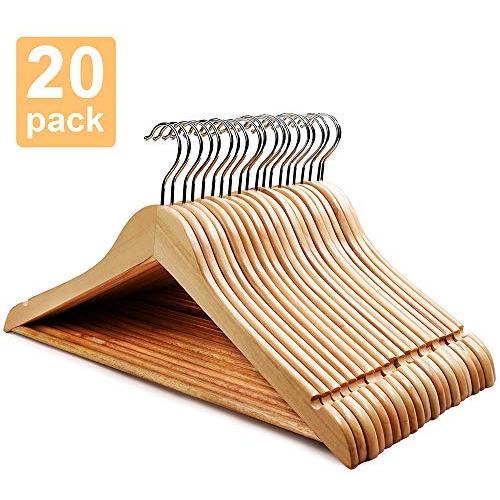 HOUSE DAY Wooden Hanger 20 Pack Wooden Suit Hanger Wooden Clothes Hanger Natural Smooth Finish Wooden Coat Hanger Premium Wooden Hangers for Clothes Dress Suit