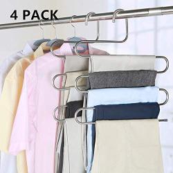 Natufashion S-Type Stainless Steel Clothes Pants Hangers Closet Storage Organizer for Jeans Scarf Towel Hanging （4 Pack ）