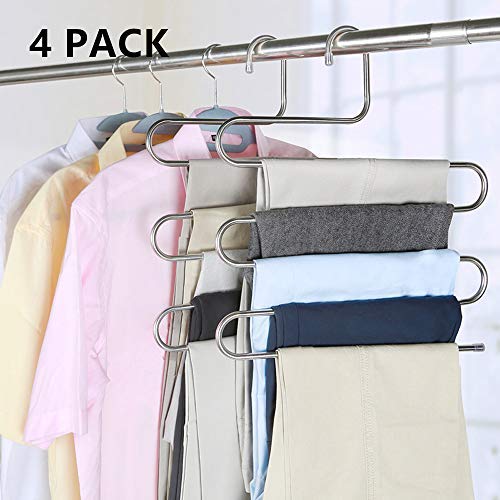 Natufashion S-Type Stainless Steel Clothes Pants Hangers Closet Storage Organizer for Jeans Scarf Towel Hanging （4 Pack ）