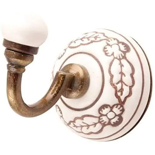 Indianshelf Handmade 3 Artistic Vintage White Ceramic Leaf Etched Clothes Hooks Hangers/Coat Hooks Wall Mounted Indianshelf Handmade 3 Artistic Vintage White Ceramic Leaf Etched Clothes Hooks Hangers/Coat Hooks Wall Mounted