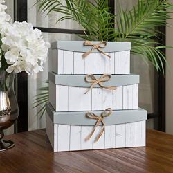 Soul & Lane Decorative Storage Cardboard Boxes with Hemp Tie (Set of 5, White Birch) | Nesting Gift Boxes with Lid for Keepsake Toys Photos Memories Closet Nursery Office Bedroom Decoration