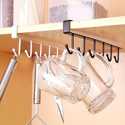 JD Million shop Kitchen Storage Rack Cupboard Hanging Coffee Cup Organizer Closet Clothes Shelf Hanger Wardrobe Glass Mug Holder with 6 Hooks