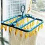 EvaroFly Portable Multipurpose Magic Folding Hanger, Anti-skidding Wind-Proof Storage Clothes Hanger, Socks Bras Gloves -Blue+Yellow 32 Clips