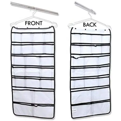 Hanging Closet Organizer 42 Pockets & Hanger stores Clothes, Stockings, Socks, Jewelry, Toiletries, Baby Nursery, Household & Children Accessories. Durable Dual-sided Closet Storage Saves Space Hanging Closet Organizer 42 Pockets & Hanger stores Clothes, Stockings, Socks, Jewelry, Toiletries, Baby Nursery, Household & Children Accessories. Durable Dual-sided Closet Storage Saves Space