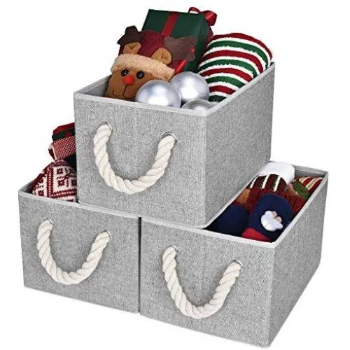 StorageWorks Storage Boxes for Shelves with Cotton Rope Handles, Closet Storage Bin, Rectangle, Gray, 3-Pack, Large StorageWorks Storage Boxes for Shelves with Cotton Rope Handles, Closet Storage Bin, Rectangle, Gray, 3-Pack, Large