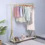 FURVOKIA Modern Simple Heavy Duty Metal Rolling Garment Rack with Wheel,Retail Display Clothing Rack,Wrought Iron Single Rod Floor-Standing Hangers Clothes Shelves (Gold Square Tube with Wood, 47.2 L)