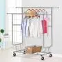 GJH One Garment Rack Commercial Grade Clothes Hanger Rack Collapsible Rolling Double Rail