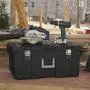 Storage Box. Wheeled Plastic Container Crate W Lid Protects From Damp, Odors, Dirt, Dust, Pests. Replaces Bin, Basket, Tube. Space Saver Footlocker Tote To Hold, Organize In Garage, Boat, Home, Office