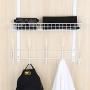 Coat Rack Over the Door Hook 5 Hooks Door Hanger with Detachable Storage Organizer and Metal Stainless Steel for Coats, Bags, Towels, Bathroom, Bedroom