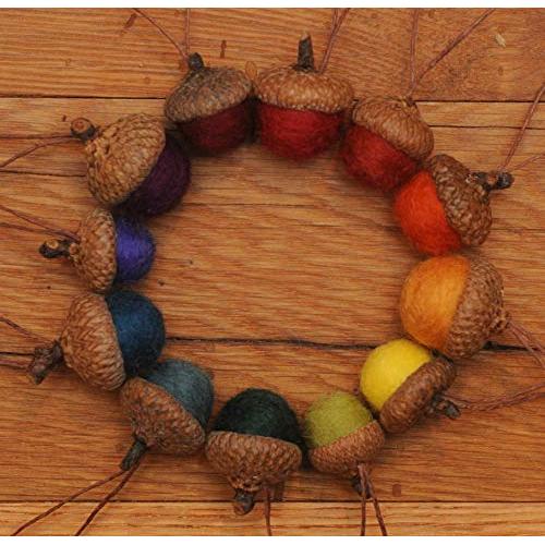 Rainbow Felted Acorn Ornaments Set of 12, also available without hangers