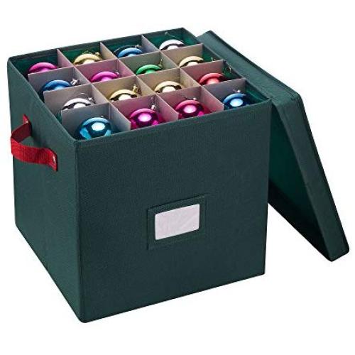 Elf Stor Ornament Storage Chest with Dividers - Holds 64 Balls, Green