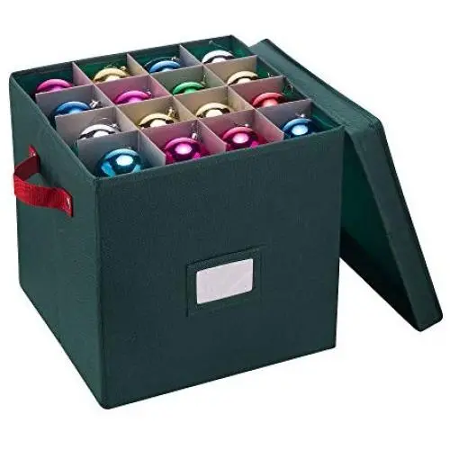 Elf Stor Ornament Storage Chest with Dividers - Holds 64 Balls, Green Elf Stor Ornament Storage Chest with Dividers - Holds 64 Balls, Green