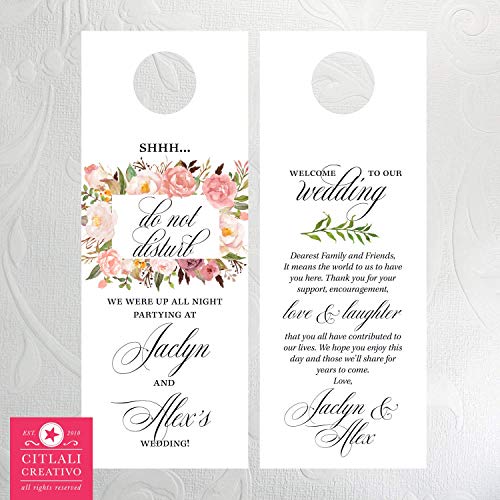 Blush Botanical Garden of Roses Do Not Disturb (Set of 10) Wedding Door Hangers