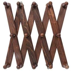 OROPY Wooden Expandable Coat Rack Hanger, Wall Mounted Accordion Pine Wood Hook for Hanging Hats, Caps, Mugs, Coats, X Shape, 27"×10", Walnut Color