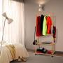 Homfa Bamboo Clothes Rack on Wheels Rolling Garment Rack with 2-Tier Storage Shelves and 4 Coat Hooks for Shoes, Clothing