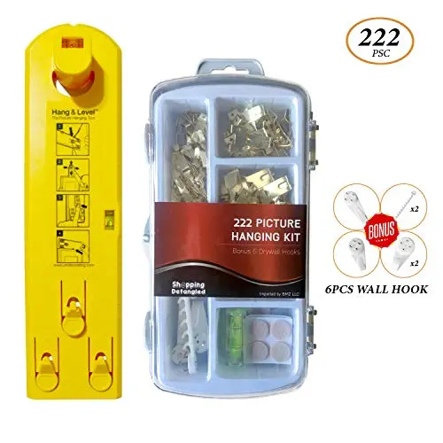 Picture Frame Hanger Kit, Easy Frame Hanger, Picture Hanging Tool - Hang & Level Tool Bundled w/Premium 222 Pcs Assorted Picture Hanging Hardware Bonus 6 Pcs Non-Trace Wall Hangers Plastic Hooks Picture Frame Hanger Kit, Easy Frame Hanger, Picture Hanging Tool - Hang & Level Tool Bundled w/Premium 222 Pcs Assorted Picture Hanging Hardware Bonus 6 Pcs Non-Trace Wall Hangers Plastic Hooks