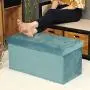 B FSOBEIIALEO Folding Storage Ottoman, Long Shoes Bench, Flannelette Footrest Stool Seat 31.5&quotx15.7&quotx15.7" (Teal, Large)