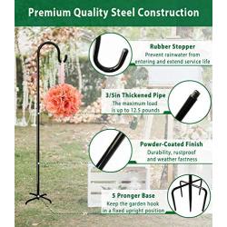 Artibear Adjustable Outdoor Shepherd Hook Stand with 5 Prong Base, 76 Inches Tall 3/5 in Thick, Shiny Black (2 Packs)