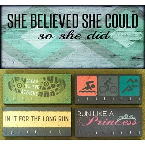 Race Medal Holder/Athletic Medal Hanger - SHE BELIEVED SHE COULD SO SHE DID. Wood Wall Mounted Medal Organizer. CUSTOMIZATION Available