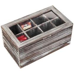 MyGift 8-Slot Torched Wood Tea Bag Storage Boxes with Clear Lid & Pull-Out Drawer