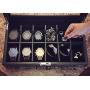 Elegant, 12 Slot Watch Boxes Organizer with Lock | Premium Jewelry & Watch Display Case | Storage Cases for Watches | Large, Glass Lid | Carbon Fiber Design Black Wooden Watch Holder | Oversized | Gift