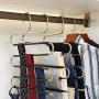 CEISPOB Space Saving Pants Hangers, Non Slip Stainless Steel Clothes Pants Hanger, 5 Tiers Design S Shape Pants Rack, Closet Storage Organizer for Pants Jeans Trousers Scarf Hanging (5-Pack)
