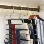 CEISPOB Space Saving Pants Hangers, Non Slip Stainless Steel Clothes Pants Hanger, 5 Tiers Design S Shape Pants Rack, Closet Storage Organizer for Pants Jeans Trousers Scarf Hanging (5-Pack)