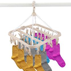 Wifehelper Underwear Drying Rack, 32 Clips Folding Clothes Hanger Portable Plastic Windproof Hanging Drying Rack for Drying Socks,Towels,Baby Clothes,Underwear(Beige)