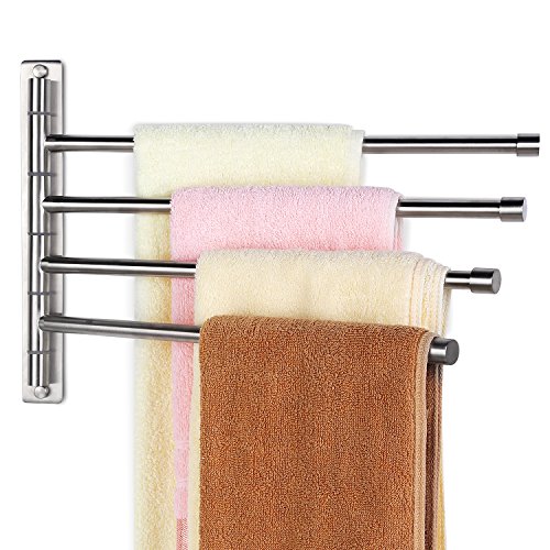 HOMEIDEAS Swing Out Towel Bar SUS304 Stainless Steel 4-Bar Folding Arm Swivel Hanger Bathroom Storage Organizer Wall Mount Towel Rack,Brushed Finish HOMEIDEAS Swing Out Towel Bar SUS304 Stainless Steel 4-Bar Folding Arm Swivel Hanger Bathroom Storage Organizer Wall Mount Towel Rack,Brushed Finish