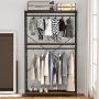 Tribesigns Double Rod Closet Organizer, Free Standing 3 Tiers Shelves Clothes Garment Racks, Large Heavy Duty Clothing Storage Shelving Unit for Bedroom Laundry Room, Vingate Walnut Finsh & Metal Fram