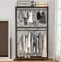 Tribesigns Double Rod Closet Organizer, Free Standing 3 Tiers Shelves Clothes Garment Racks, Large Heavy Duty Clothing Storage Shelving Unit for Bedroom Laundry Room, Vingate Walnut Finsh & Metal Fram