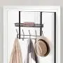Coat Rack Over The Door Basket Hook Metal Shelf Organizer Black with 5 Hooks and Basket Storage Fit Well at Bedroom Kitchen Bathroom Office for Towels Hats