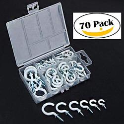 70 Pack Cup Hook Ceiling Hooks,COOLOGIN 6 Sizes Vinyl Coated Screw Hanger Mug Hooks Holder Assortment Kit, for Indoor and Outdoor Use - White