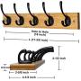 Dseap Wall Mounted Coat Rack: 16” Hole to Hole, Coat Hook Hanger with 5 Metal Hooks for Hanging Coats Towels Hats Clothes, Natural & Black