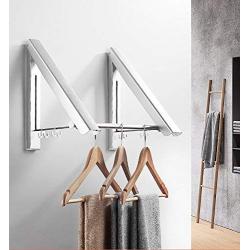 Seamaid Folding Wall Mounted Clothes Hanger - Collapsible Hidden Aluminum Clothes Drying Rack Space Savers - Easy Installation Home Storage Organizer Retractable Portable Coat Racks for Laundry Room