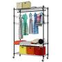 PaPafix Heavy Duty Wire Shelving Unit Garment Rack,Portable Clothes Closet Wardrobe Storage Organizer, with Hanger Bar Wheels+2 Pair Side Hooks, Black