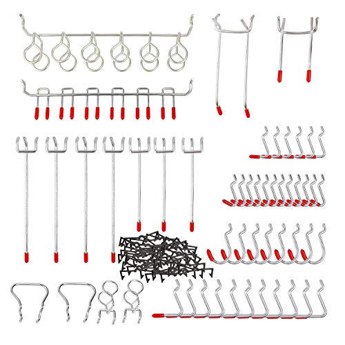 Pegboard Hooks Assortment, HomeCito 52 Pack Pegboard Storage Hooks System Peg Board Tool Hanger Set, Garage Kitchen Workshop Organizer Utility Hooks for 1/8" 1/4" Pegboard, Peg Locks Included