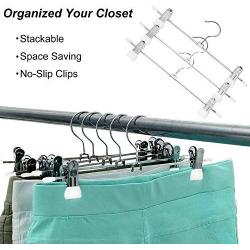 YCLOVE Pant Hangers with Clips Clothes Trousers Jean Skirt Slacks Hangers Boot Clips 360° Swivel Adujstable Clips Non-Slip Stainless Iron Anti-Rust (12 Pack White Pant Hangers)