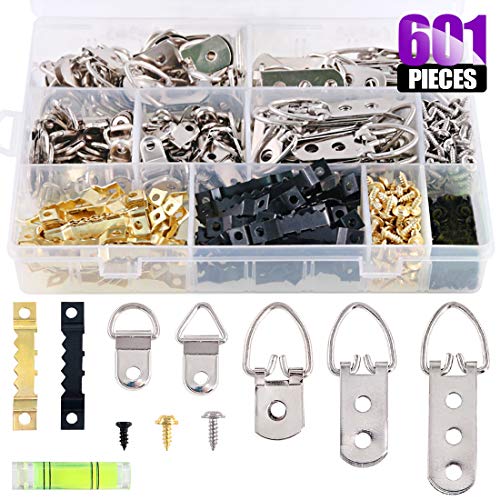 Swpeet 601Pcs Heavy Duty Picture Hangers Kit with 1 Mini Gradienter, Assorted Picture Hangers Hooks with Screws Kit for Home Office Photo Picture Painting Hanging Solutions with Boxes - 7 Models
