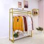Modern Double Row Clothing Rack Metal Hanging Garment Rack with Wood Board Floor-Standing Hangers Clothes Shelves Heavy Duty Clothes Display Rack