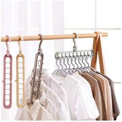 Magic Rotate Clothes Hanger Holder Storage Stand 9 Holes Plastic Support Drying Rack Wardrobe Finishing Space Saving Organizer 10 Pcs (Random Color)