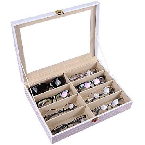 Aco&bebe House 8-Slot Eyeglass Sunglass Glasses Organizer Collector - Faux Leather Jewelry Storage Case Boxes (White)